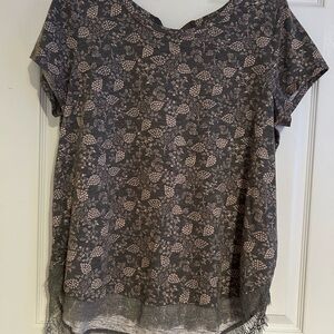 LC Lauren Conrad Black and Gray Floral Top